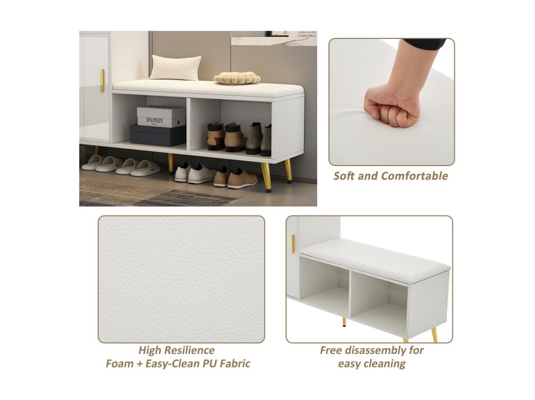 vente unique Meuble à chaussures - rangements à plusieurs niveaux & assise rembourrée - Blanc