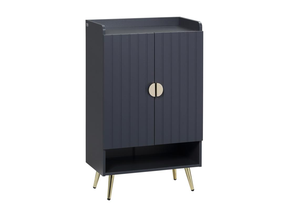 Vente Unique Meuble à Chaussures Style Art Déco 2 Portes 3 étagères Réglables Niche Acier Doré Panneaux Gris