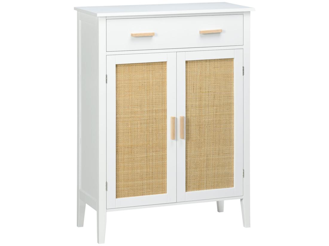 vente unique Meuble à chaussures style bohème chic - 2 portes 3 étagères tiroir - MDF blanc cannage rotin