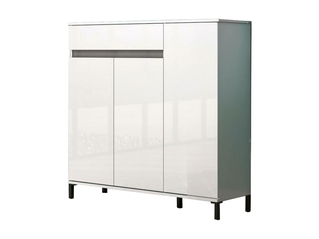 Vente Unique Meuble à Chaussures Windhoek Meuble à Chaussures Armoire D'entrée Polyvalente Rangement Pour Chaussures Made In Italy 120x34h115 Cm Blanc Brillant Et Anthracite