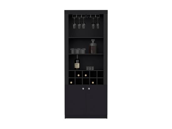 Vente Unique Meuble Bar En Mélamine Nebo Avec 4 étagères 2 Portes 10 Porte-bouteilles Et 8 Porte-verres Noir 190 Cm X 75 Cm X 36.5 Cm