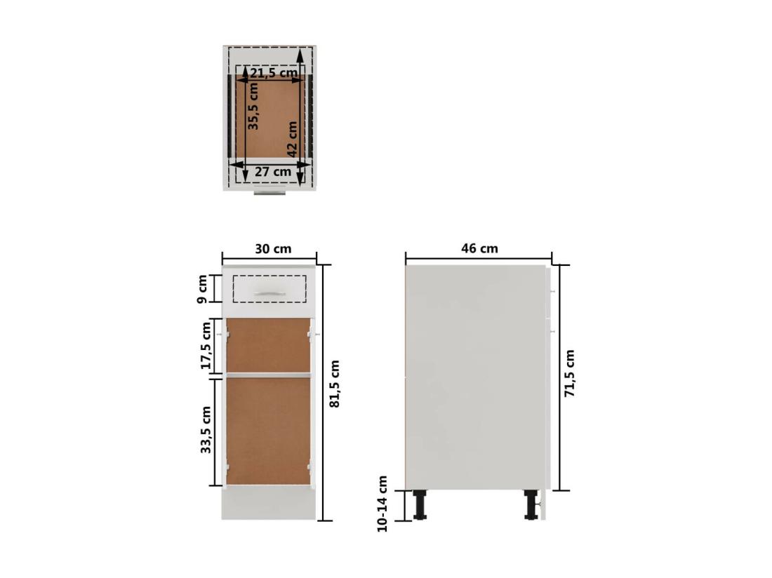 vente unique Meuble bas de cuisine Blanc brillant 30x46x81 5