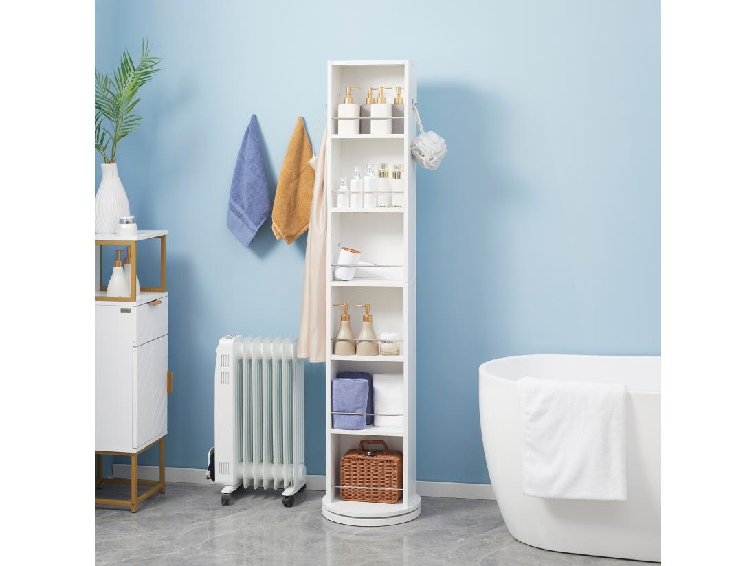 Vente Unique Meuble Colonne De Salle De Bain Pivotant Avec Miroir - 6 étagères - 36L X 36l X 171H Cm - Blanc