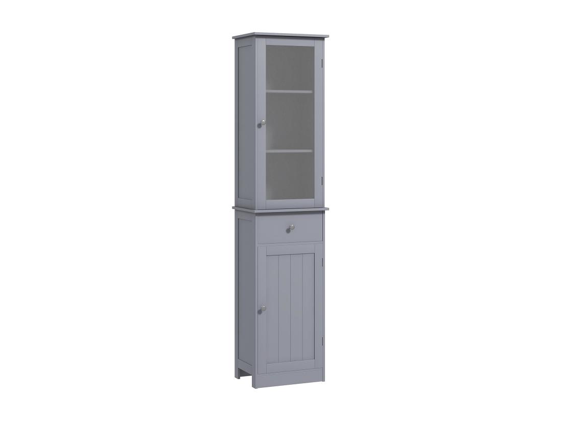 Vente Unique Meuble Colonne De Salle De Bain Placard Porte Acrylique 2 étagères Placard Porte 1 étagère Tiroir MDF Gris