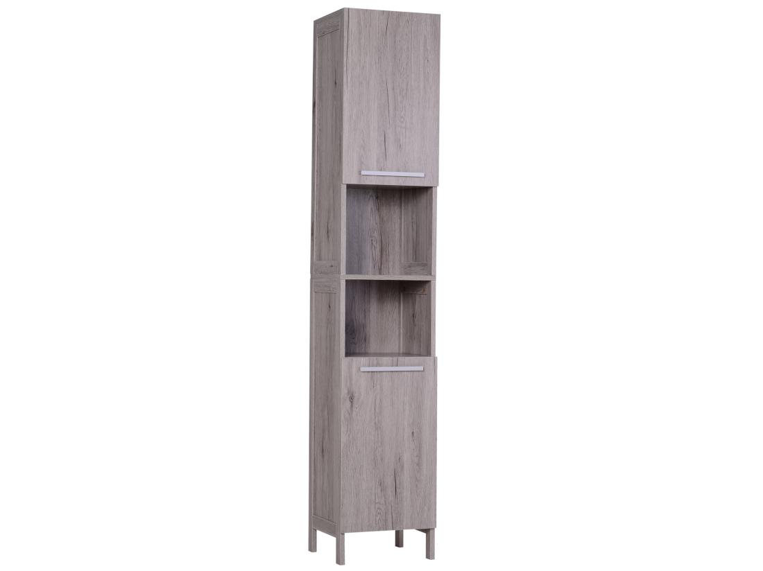 Vente Unique Meuble Colonne Rangement Salle De Bain Dim. 30L X 32l X 172H Cm 2 Placards Avec étagère + 2 Niches MDF Imitation Bois Gris