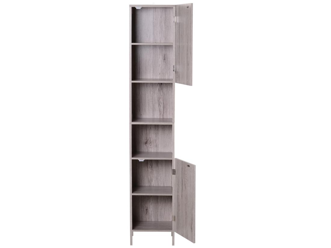 vente unique Meuble colonne rangement salle de bain dim. 30L x 32l x 172H cm 2 placards avec étagère + 2 niches MDF imitation bois gris
