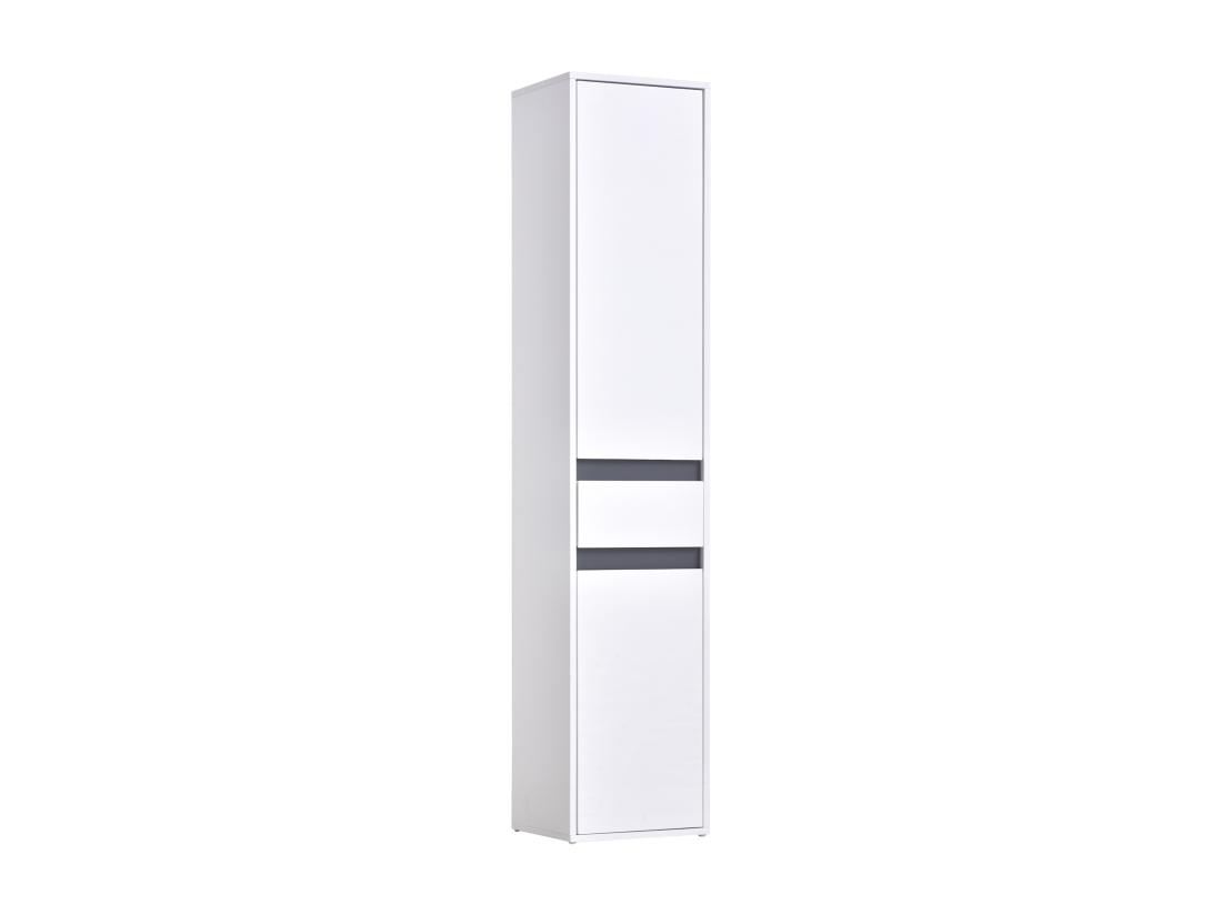 Vente Unique Meuble Colonne Rangement Salle De Bain Style Contemporain 2 Placards 3 étagères Et Tiroir Coulissant Panneaux Particules Blanc