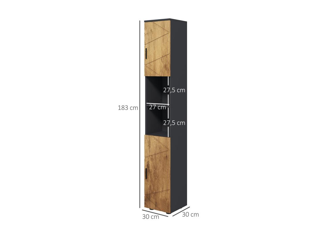 Vente Unique Meuble Colonne Rangement Salle De Bain Style Cosy 2 Portes 2 étagères 2 Niches Anthracite Aspect Bois