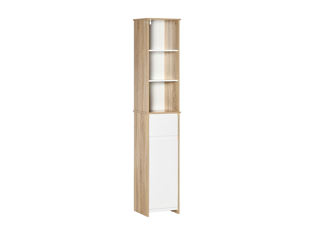 Vente Unique Meuble Colonne Rangement Salle De Bain Style Cosy 3 Niches Tiroir Placard Avec étagère Blanc Aspect Chêne Clair