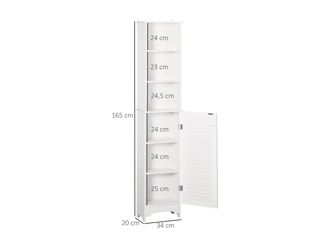Vente Unique Meuble Colonne Salle De Bain 3 Niches Placard Porte Persienne 3 étagères MDF Panneaux De Particules Blanc