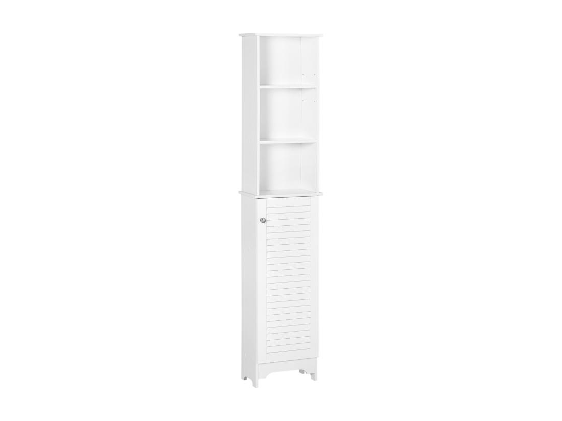 Vente Unique Meuble Colonne Salle De Bain 3 Niches Placard Porte Persienne 3 étagères MDF Panneaux De Particules Blanc