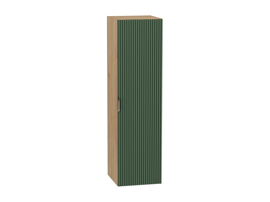 vente unique Meuble colonne suspendu de salle de bain WENA façades cannelées Willy 120x33x33 cm Vert/Noyer