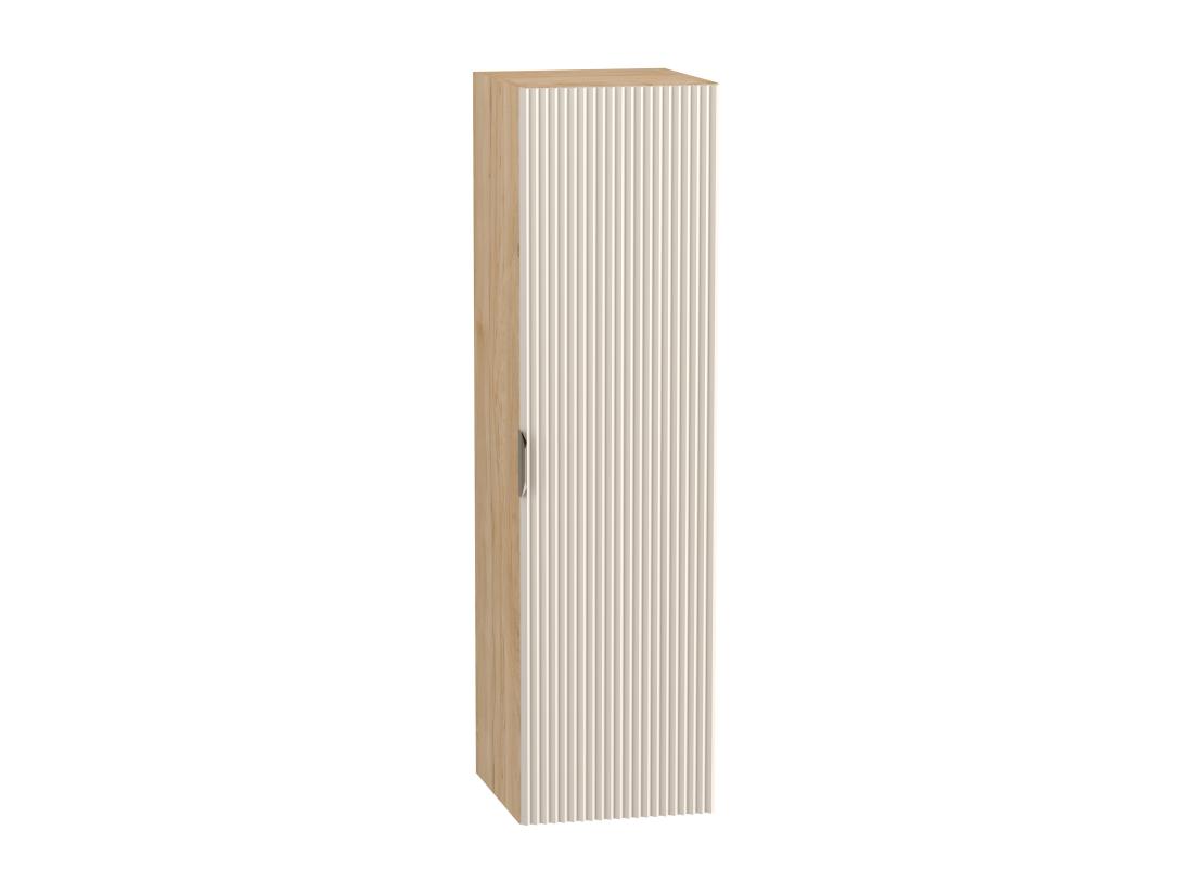 vente unique Meuble colonne suspendu de salle de bain WENA façades cannelées Willy 120x33x33 cm Cachemire/Noyer