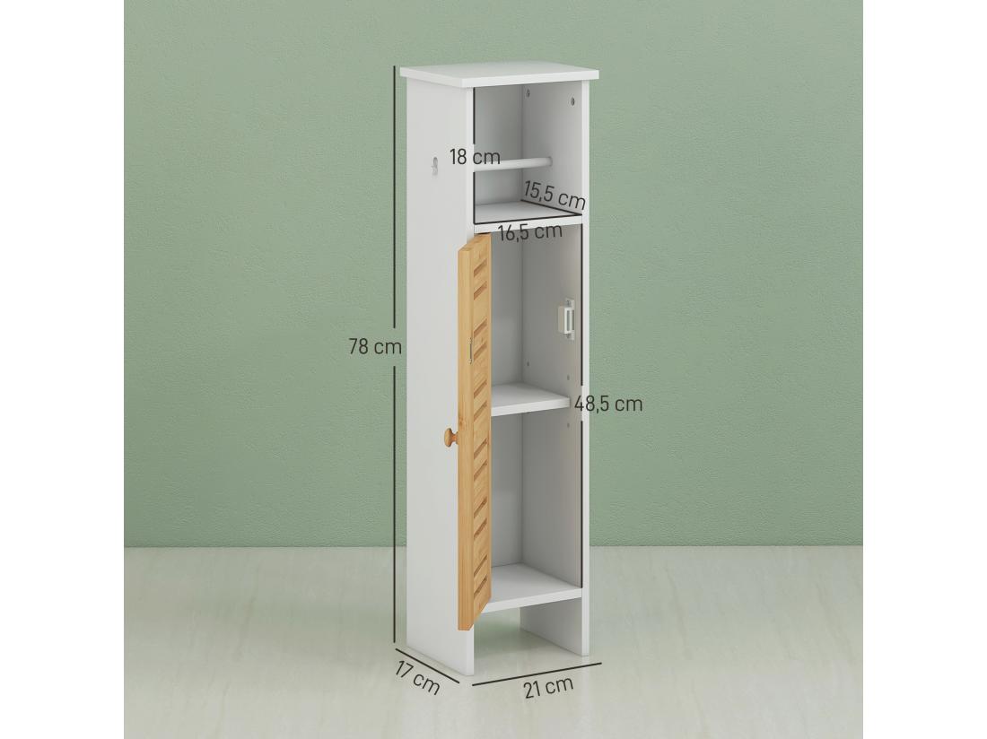 Vente Unique Meuble Colonne WC Salle De Bain Style Cosy Chic Porte étagère Support Papier Blanc Bambou