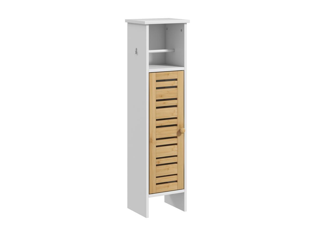 vente unique Meuble colonne WC salle de bain style cosy chic porte étagère support papier blanc bambou