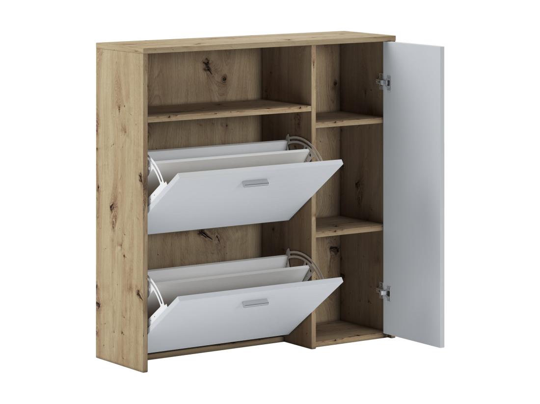 Vente Unique Meuble D'entrée Adriatico Crochet D'entrée Composition Pour L'atrium Console De Rangement Multifonction 92x27h94 Cm Chêne Clair Et Blanc