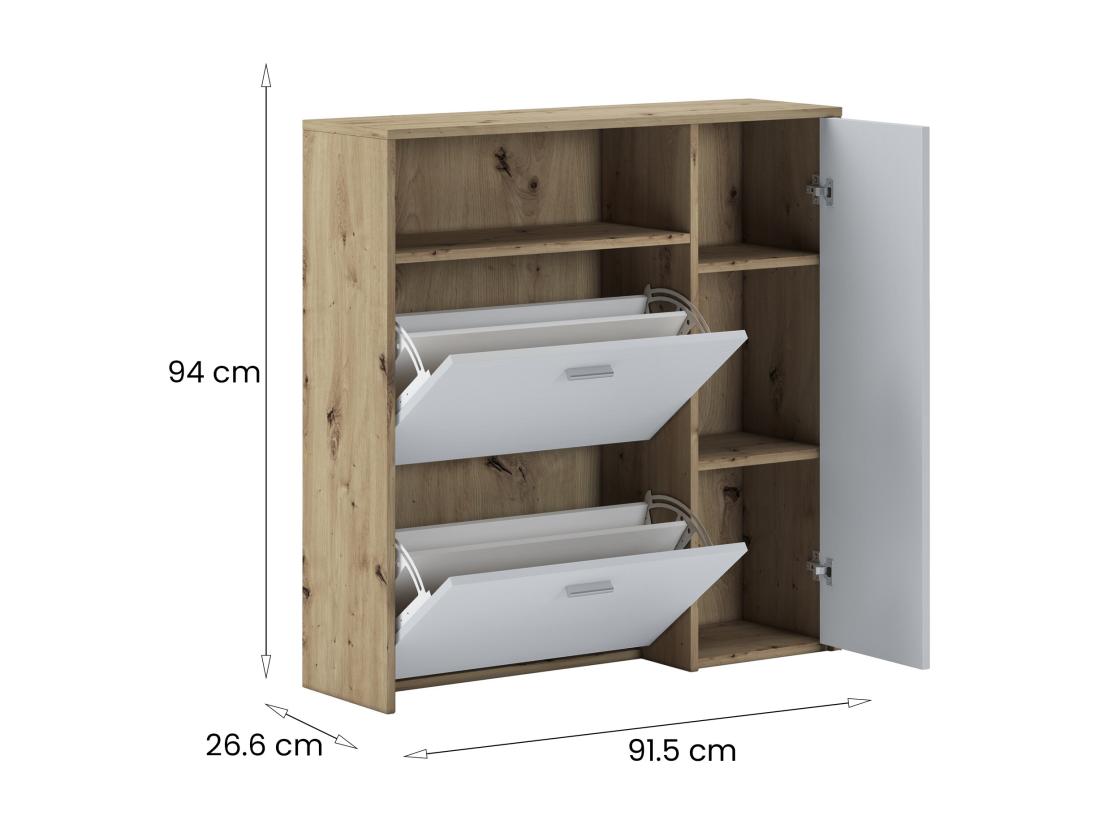 Vente Unique Meuble D'entrée Adriatico Crochet D'entrée Composition Pour L'atrium Console De Rangement Multifonction 92x27h94 Cm Chêne Clair Et Blanc