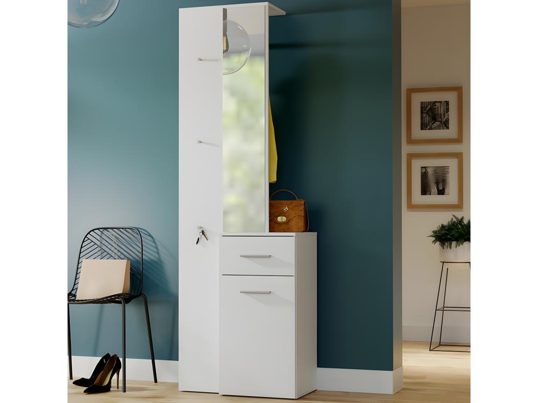Vente Unique Meuble D'entrée Blanc Avec Miroir Et Rangements - NINA