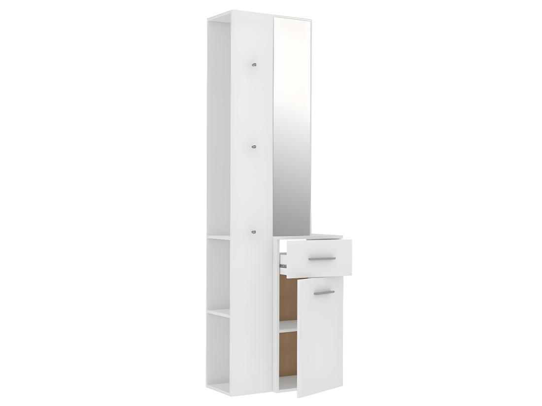 vente unique Meuble d'entrée blanc avec miroir et rangements - NINA