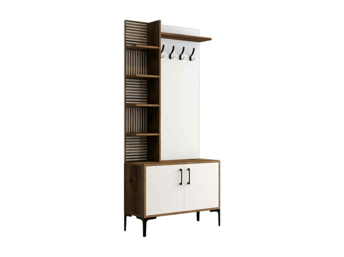 vente unique Meuble d'entrée Calista Crochet d'entrée Composition pour l'atrium Console de rangement multifonction 90x35h200 cm Noyer et Blanc