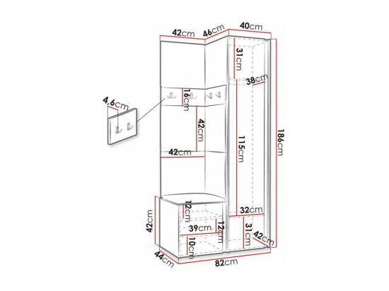 Vente Unique Meuble D'entrée Hartford 348 186x82x44cm Chêne Artisan|Noir Faux Cuir|Stratifié