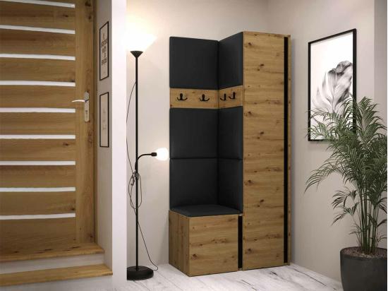 vente unique Meuble d'entrée Hartford 348 186x82x44cm Chêne Artisan|Noir Faux cuir|Stratifié