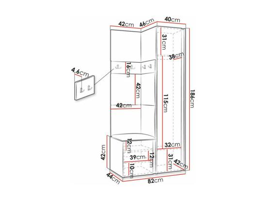 Vente Unique Meuble D'entrée Hartford 354 186x82x44cm Miroir Chêne Artisan|Noir