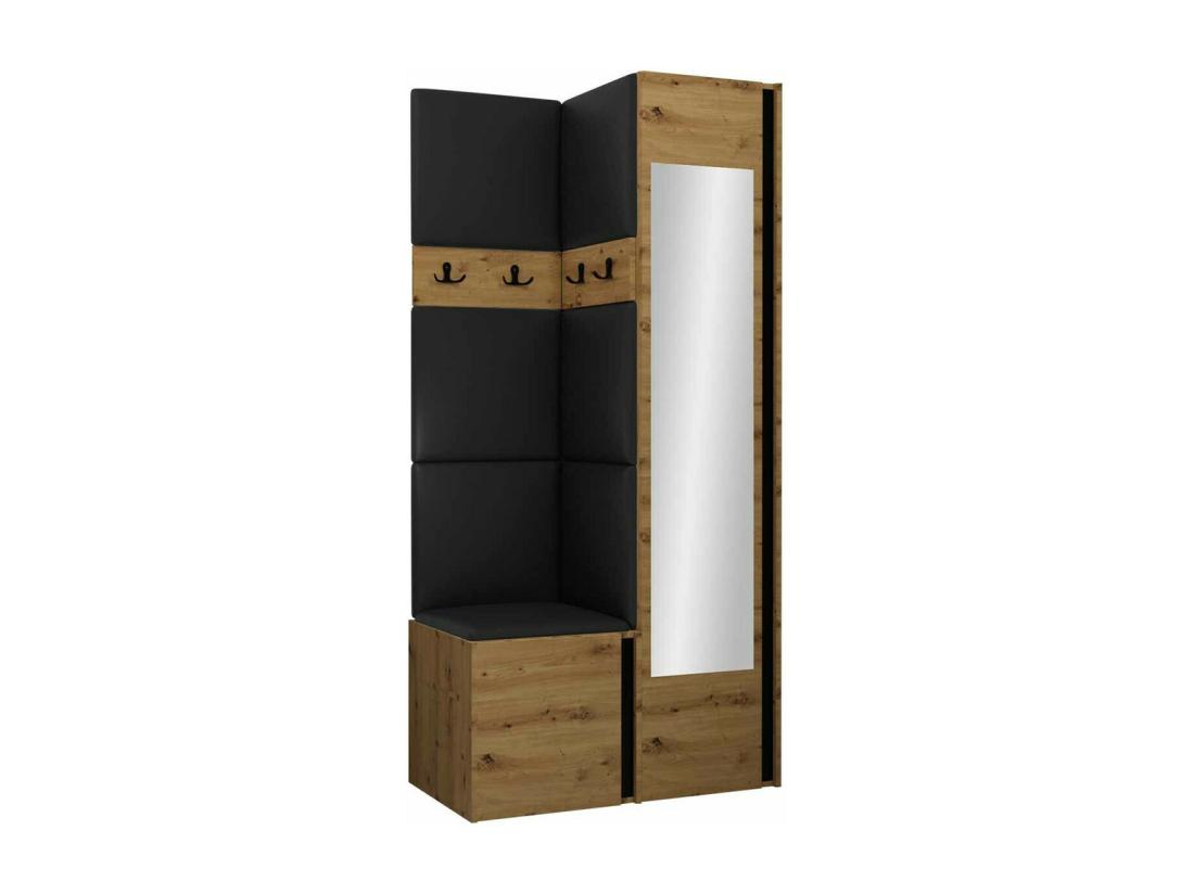 Vente Unique Meuble D'entrée Hartford 354 186x82x44cm Miroir Chêne Artisan|Noir