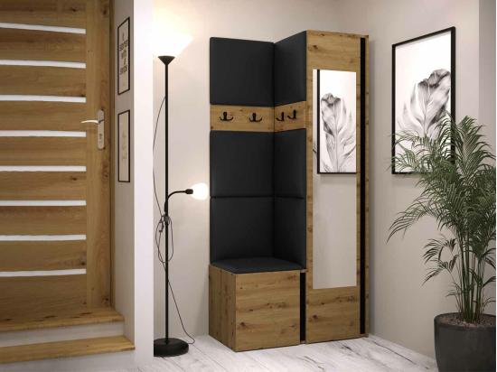 vente unique Meuble d'entrée Hartford 354 186x82x44cm Miroir Chêne Artisan|Noir
