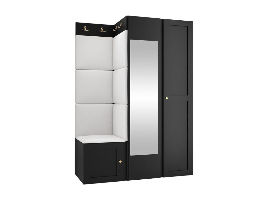 Vente Unique Meuble D'entrée Hartford 380 186x116x46cm Miroir Noir|Blanc MDF|Stratifié|Faux Cuir