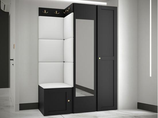 vente unique Meuble d'entrée Hartford 380 186x116x46cm Miroir Noir|Blanc MDF|Stratifié|Faux cuir