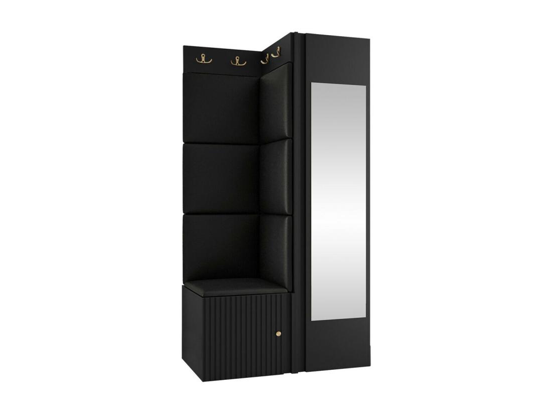 Vente Unique Meuble D'entrée Hartford 391 186x82x46cm Miroir Noir MDF|Stratifié|Faux Cuir