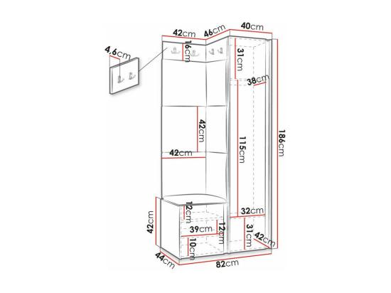 Vente Unique Meuble D'entrée Hartford 391 186x82x46cm Miroir Noir MDF|Stratifié|Tapisserie