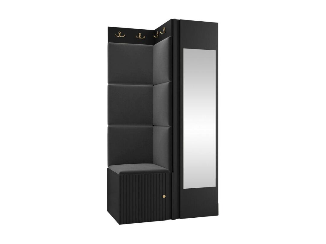 vente unique Meuble d'entrée Hartford 391 186x82x46cm Miroir Noir MDF|Stratifié|Tapisserie