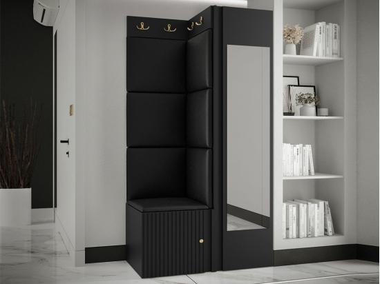 vente unique Meuble d'entrée Hartford 391 186x82x46cm Miroir Noir MDF|Stratifié|Faux cuir