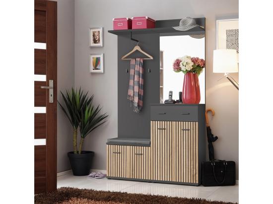 vente unique Meuble d'entrée POLO – Meuble à chaussures commode miroir et penderie