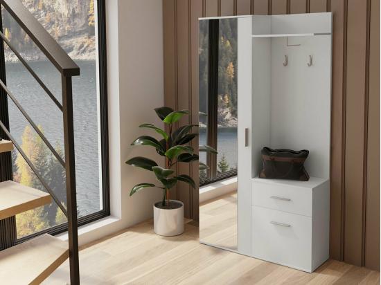 Vente Unique Meuble D'entrée Stanton 103 195x97x30cm Miroir Blanc Stratifié À Poser