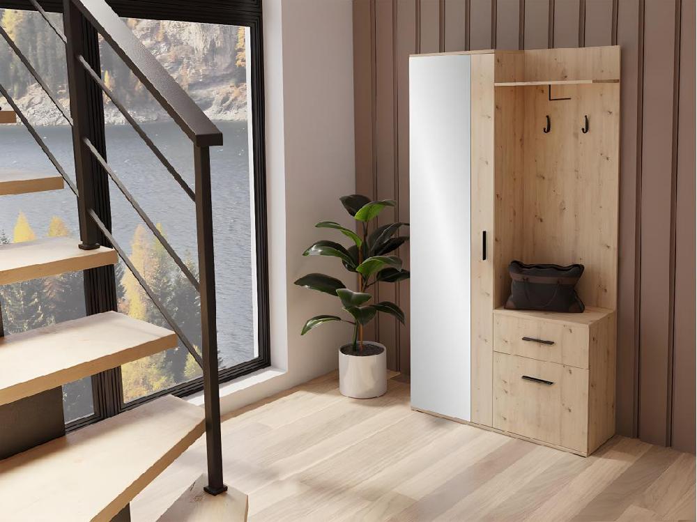 Vente Unique Meuble D'entrée Stanton 103 195x97x30cm Miroir Chêne Artisan Stratifié À Poser