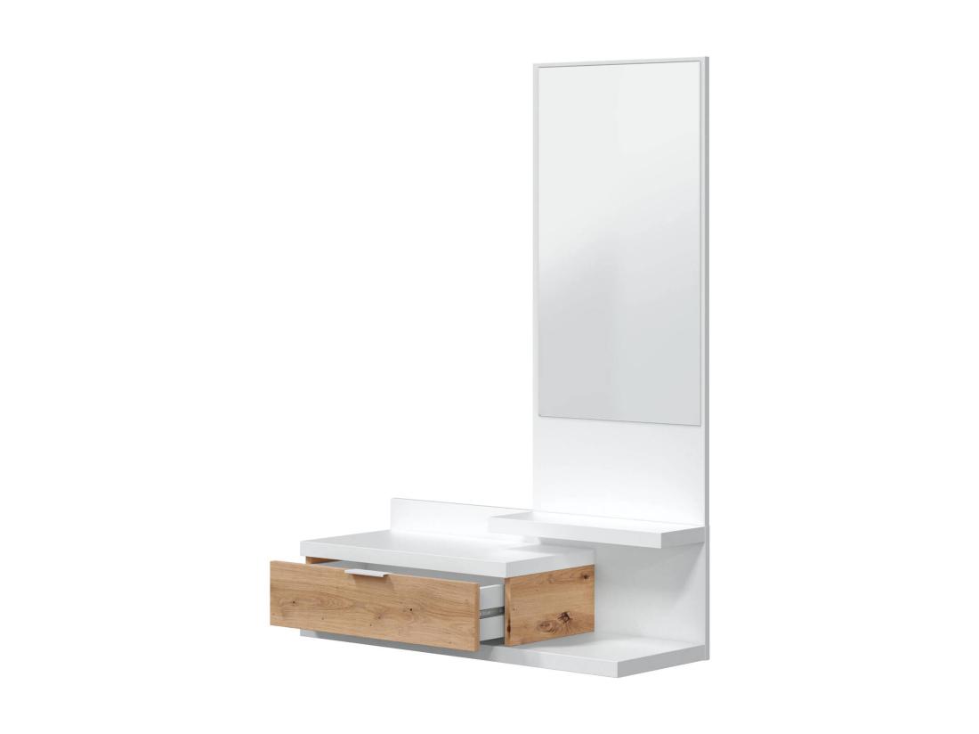 Vente Unique Meuble D'entrée Tijuana Entrée Avec Miroir Et Tiroir Plateau à Poches Pour Hall D'entrée De Petits Appartements 81x29h116 Cm Chêne Blanc Et Noué