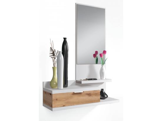 vente unique Meuble d'entrée Tijuana Entrée avec miroir et tiroir Plateau à poches pour hall d'entrée de petits appartements 81x29h116 cm Chêne blanc et noué