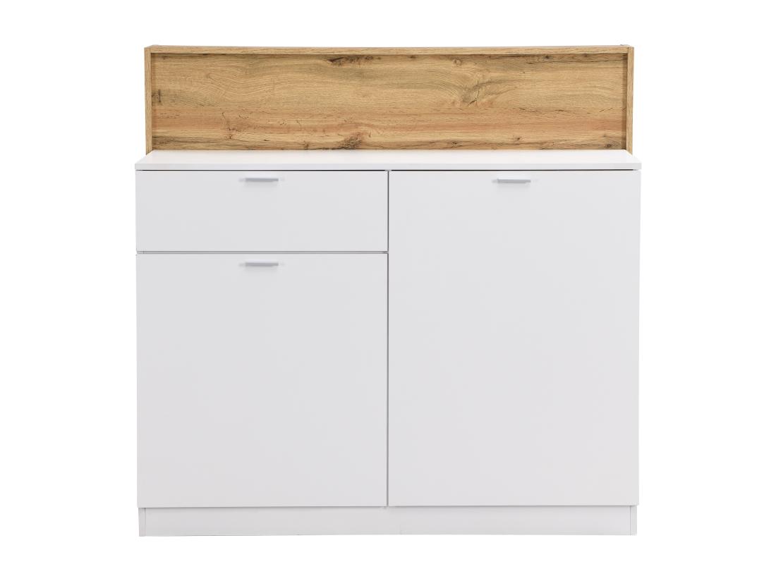 Vente Unique Meuble De Bar Avec 2 Portes Et 1 Tiroir En MDF - Blanc Et Naturel - LAMONIA