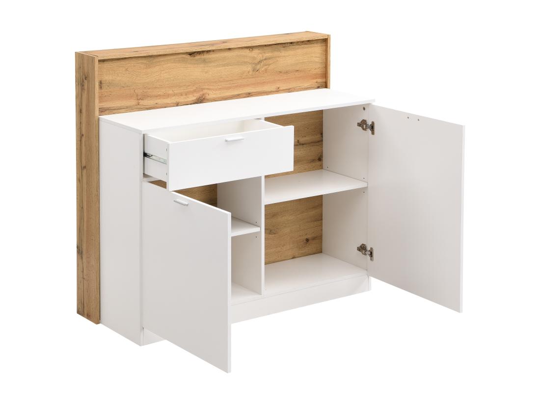 Vente Unique Meuble De Bar Avec 2 Portes Et 1 Tiroir En MDF - Blanc Et Naturel - LAMONIA