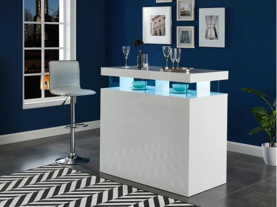 Vente Unique Meuble De Bar Avec LEDS En MDF Blanc Laqué - FABIO II
