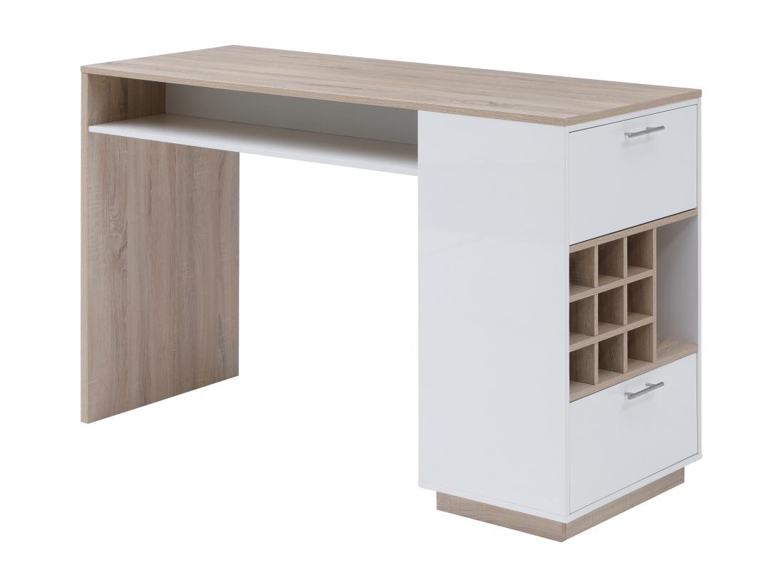 Vente Unique Meuble De Bar Avec Rangements - Blanc Et Naturel - ANOSKI