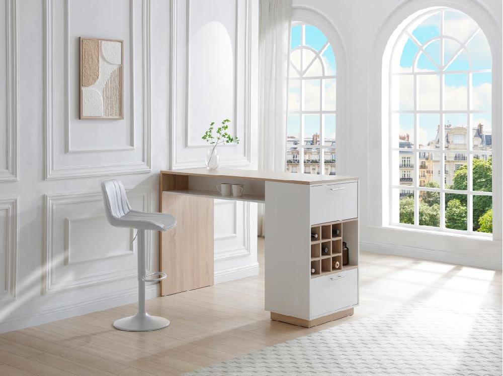 vente unique Meuble de bar avec rangements - Blanc et naturel - ANOSKI