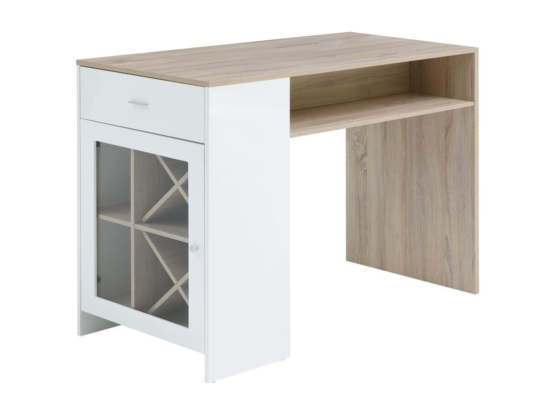 Vente Unique Meuble De Bar Avec Rangements - Blanc Et Naturel - NIRAYA