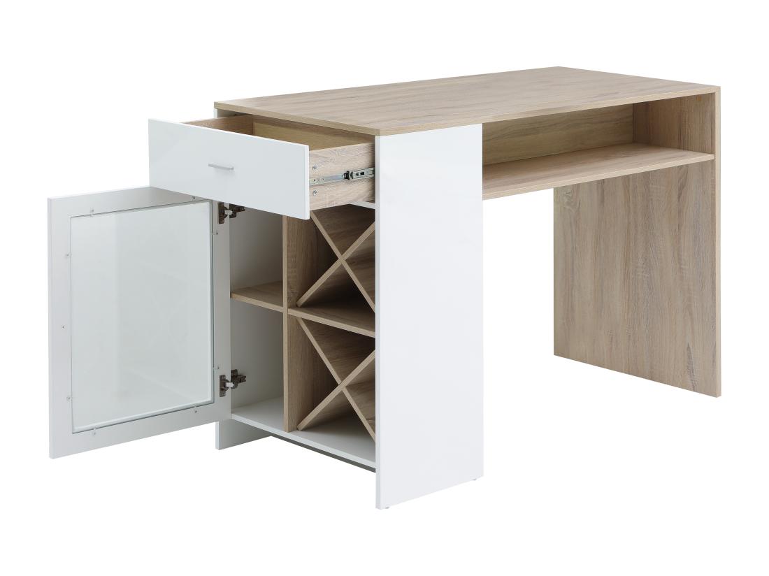 Vente Unique Meuble De Bar Avec Rangements - Blanc Et Naturel - NIRAYA