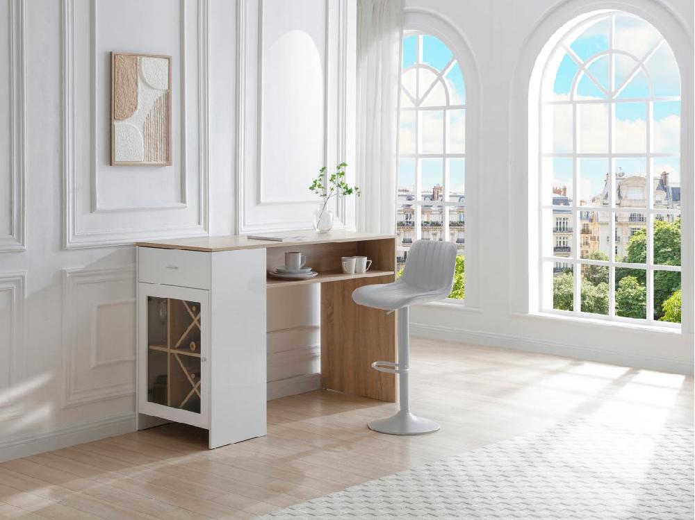 vente unique Meuble de bar avec rangements - Blanc et naturel - NIRAYA
