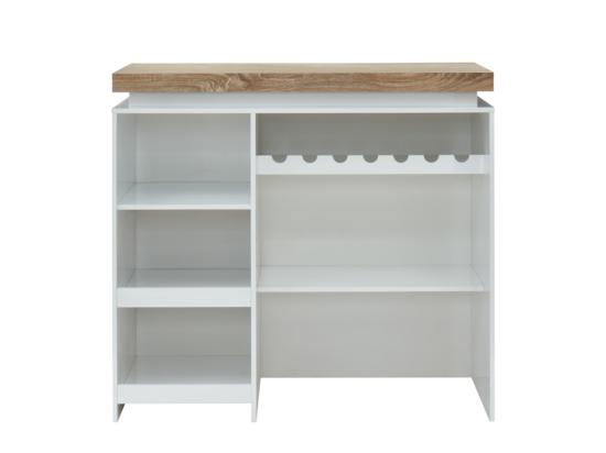 Vente Unique Meuble De Bar HALO II - MDF Laqué Blanc - LEDs - Blanc Et Chêne