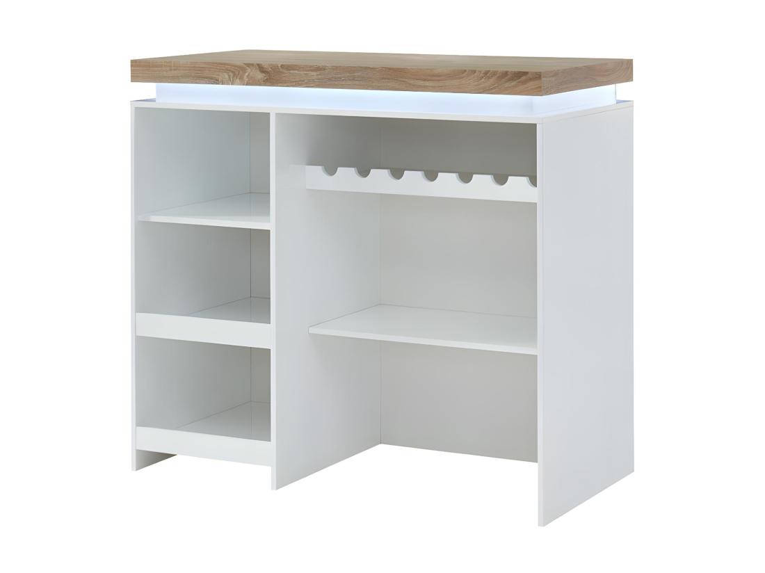 Vente Unique Meuble De Bar HALO II - MDF Laqué Blanc - LEDs - Blanc Et Chêne